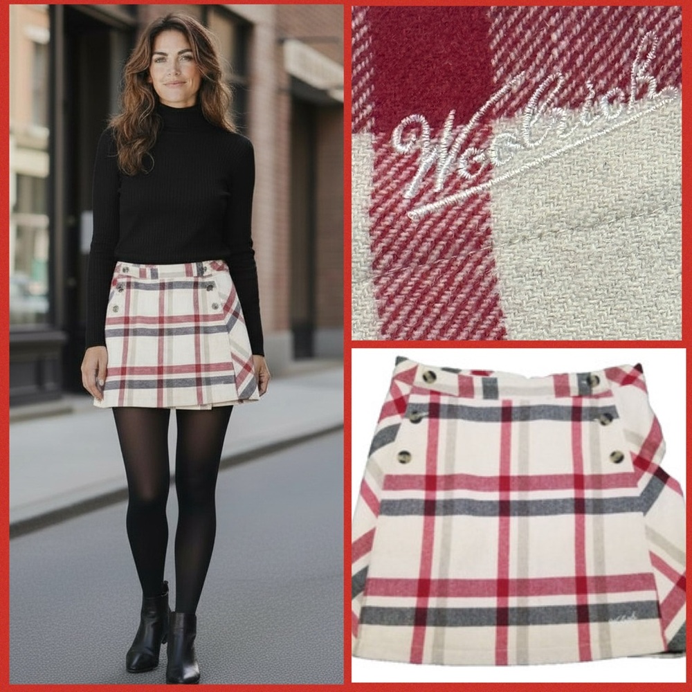 Vintage WOOLRICH Wool Plaid Lined Above Knee Skirt w/ Buttons Detailing Size 12